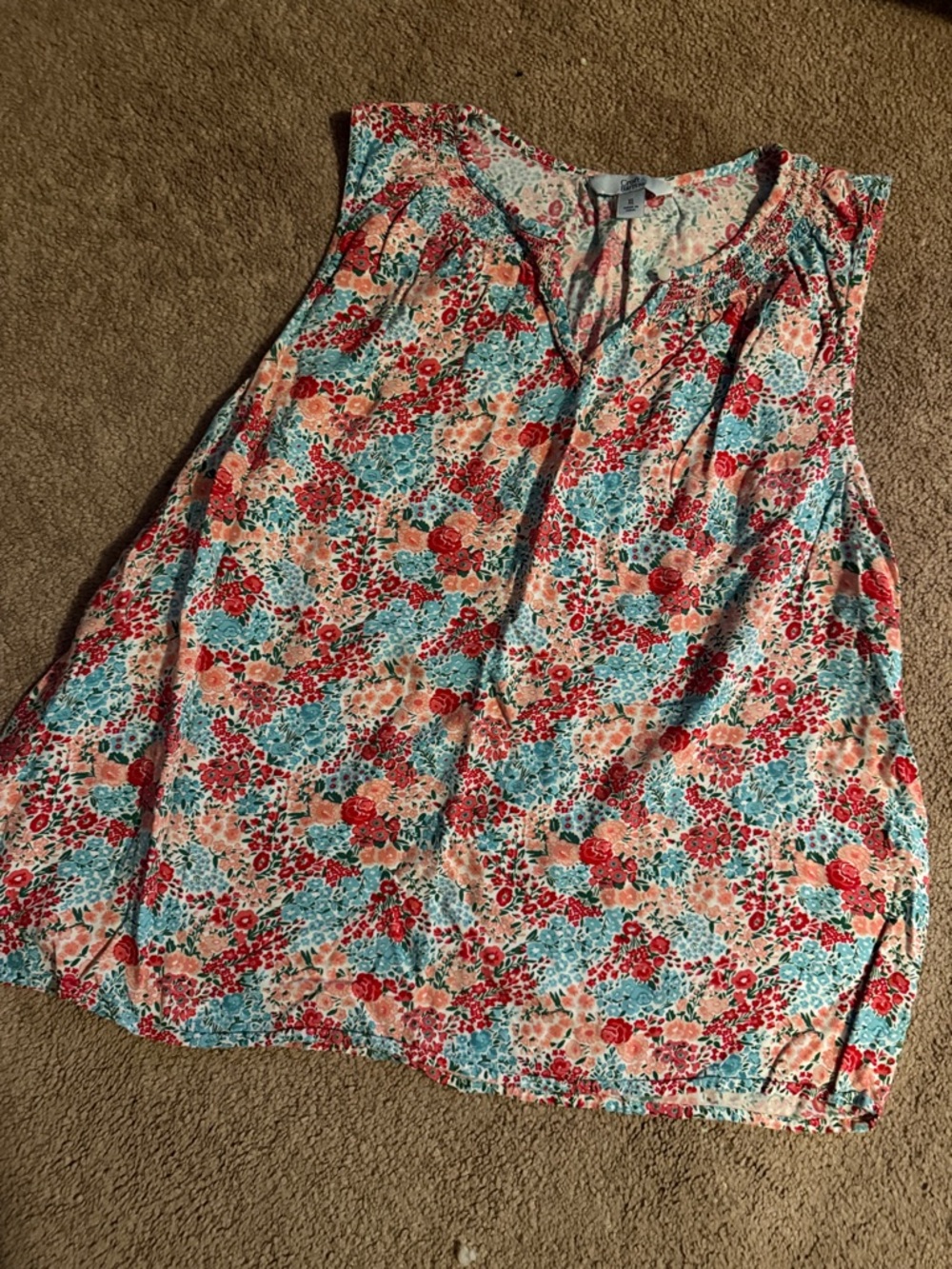 croft & barrow Floral Sleeveless V-Neck Tank in Coral, Aqua and Cream